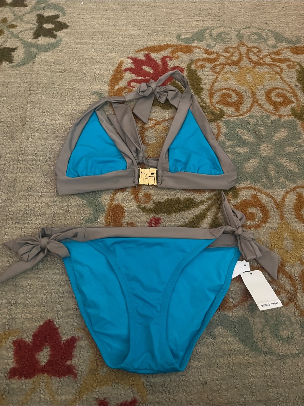 Trina Turk Turquoise Bikini with Taupe Trim